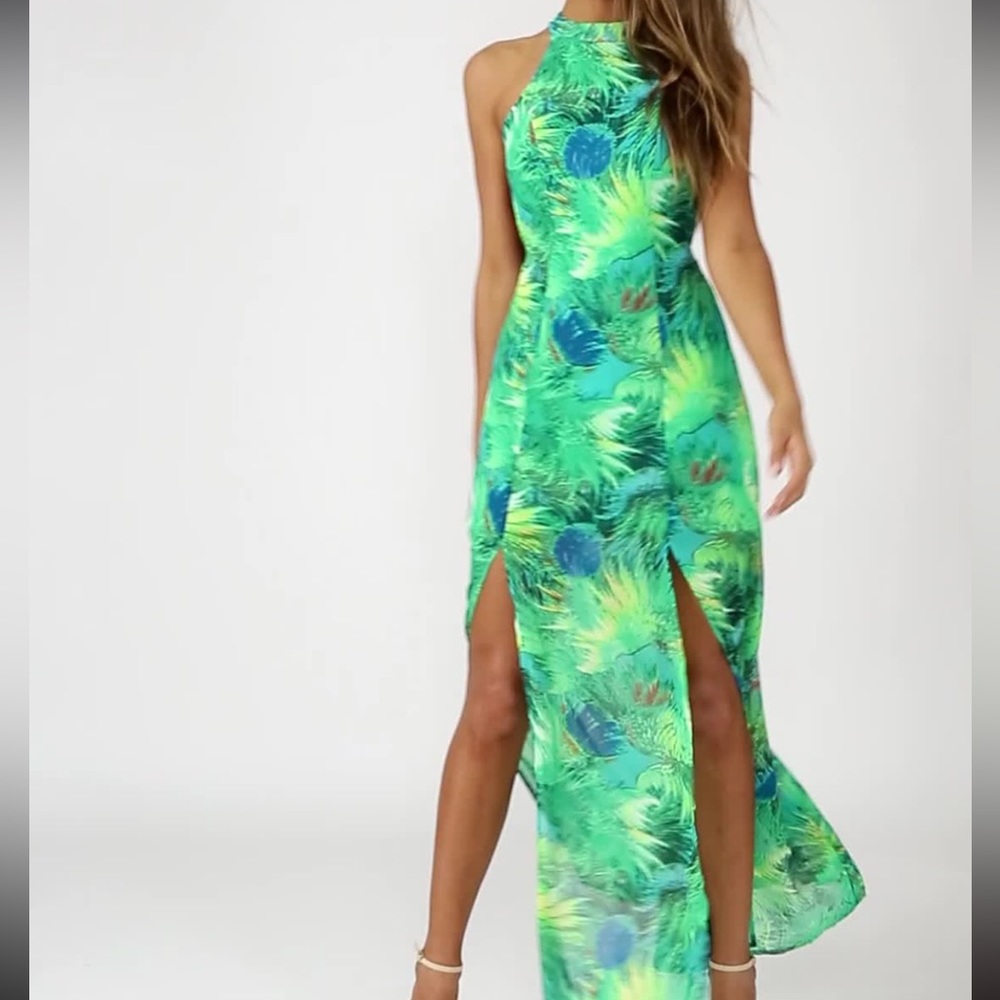 Lulus Tropic of Discussion Green Tropical Print Maxi Dress